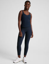 blue high-waisted midi ribbed leggings.