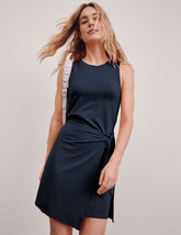 blue dress with tie at waist