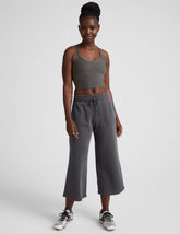 black relaxed fit cropped wide leg pants.