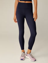 blue solid hued midi leggings.