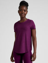 purple scoop neck relaxed fit short sleeve top.