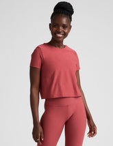 red relaxed fit scoop neck cropped t-shirt.
