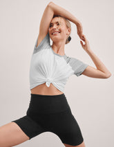 white relaxed fit t-shirt with colorblock raglan sleeve and neck binding.