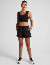 black women's fleece sweat shorts with pockets.