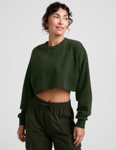 green cropped crew neck loose fitting sweatshirt.