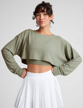 green 2-way long sleeve cropped shrug.