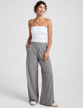 gray wide leg pants with pockets.