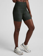 green plaid printed high-waisted 5" inseam biker short.