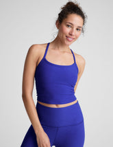 blue slim racerback cropped tank top.
