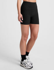 black high-waisted 5" inseam biker shorts.
