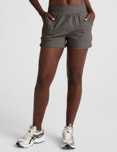 grey 3" inseam shorts with side pockets.