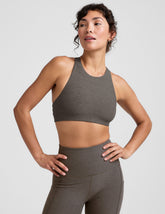 grey high-neck racerback bra.