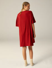red v-neck relaxed fit sleep t-shirt dress.