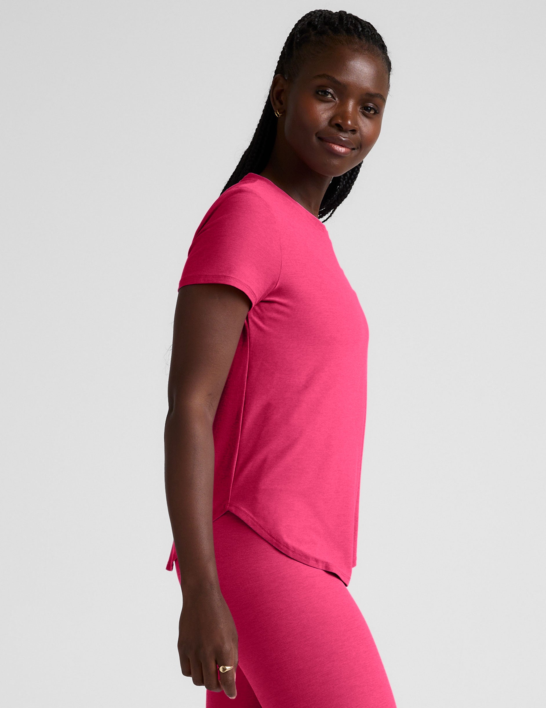 pink short sleeve lightweight t-shirt.