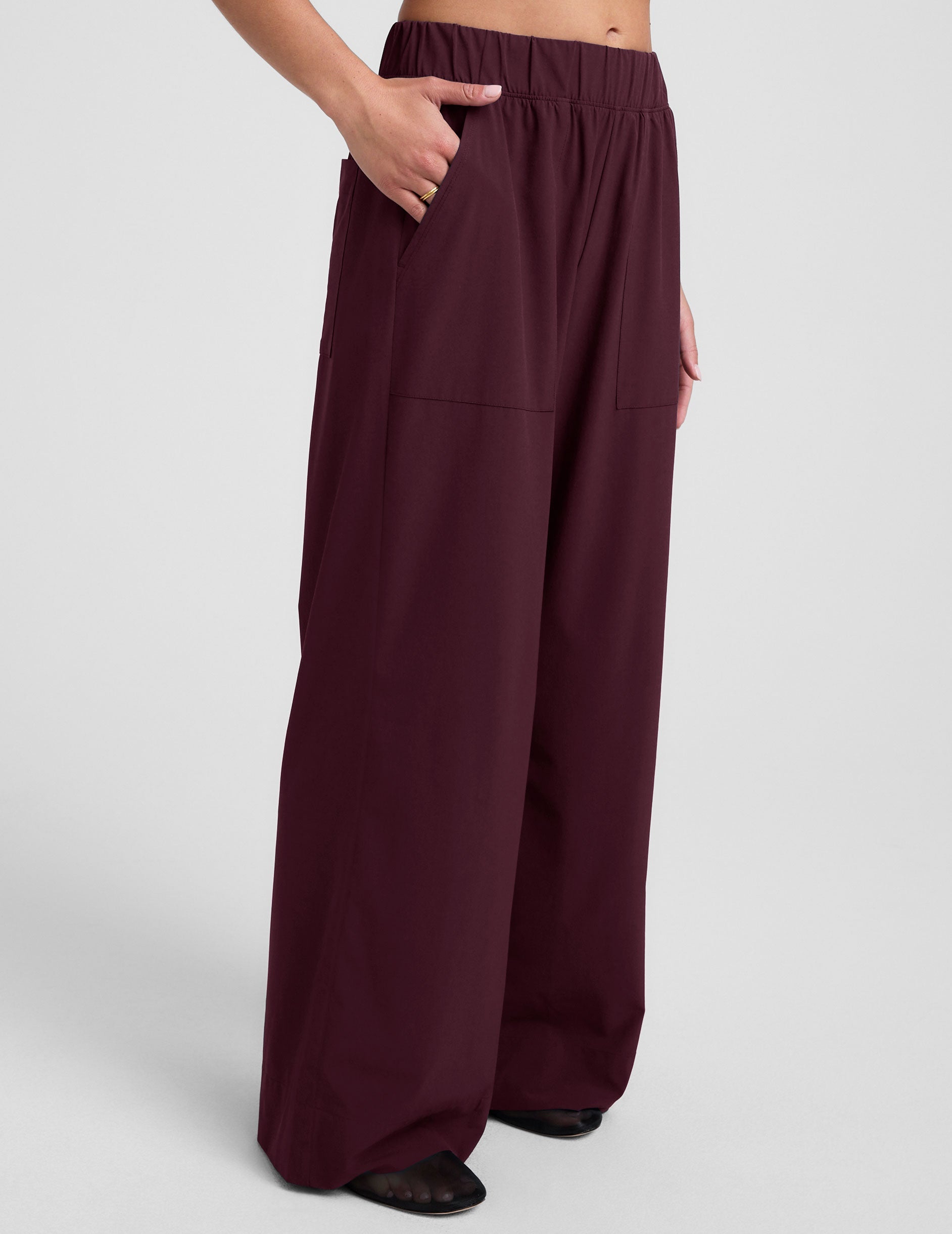 red pants with back and side pockets.