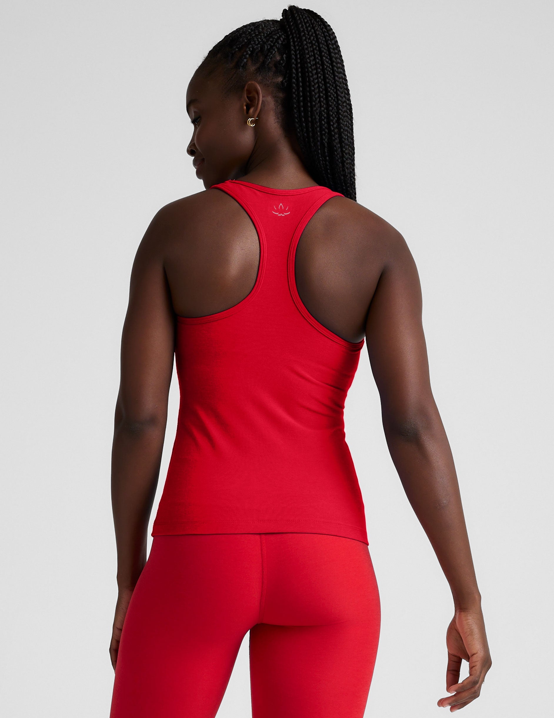 red scoop neck racerback tank top.