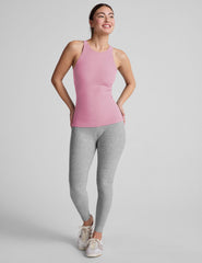 pink classic length high scoop neck racerback tank top.
