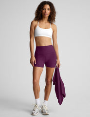 purple high-waisted 3" inseam biker shorts. 