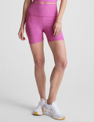 pink high-waisted 5" length biker shorts.