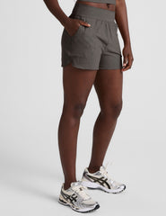 grey 3" inseam shorts with side pockets. 